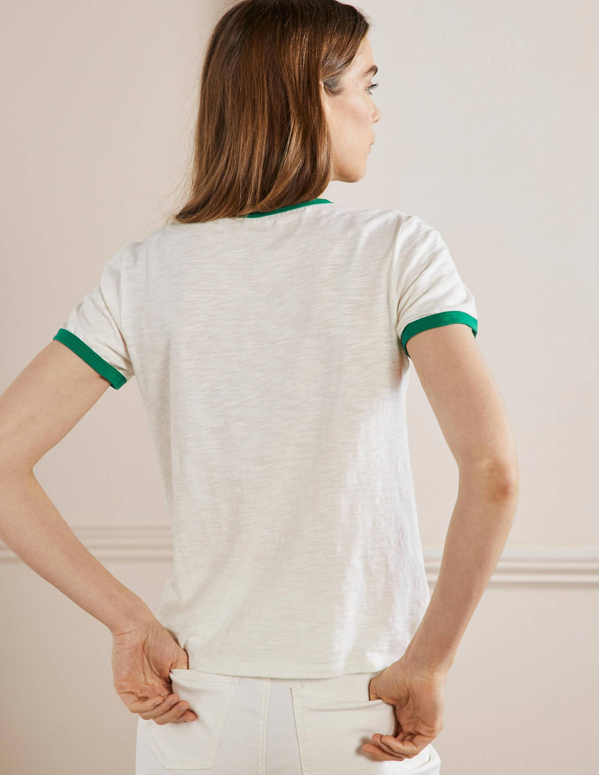 Baumwoll-T-Shirt mit kontrastierenden Rippbündchen-Naturweiß, Orientalisches Muster-3