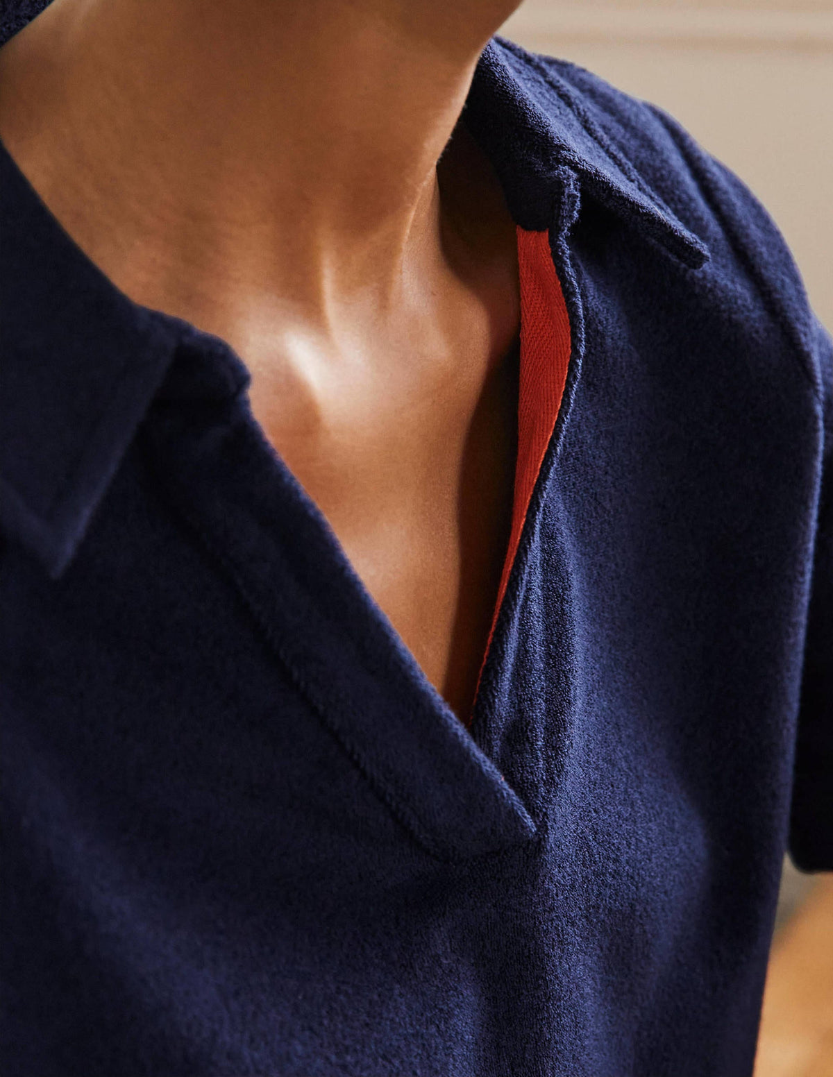 Erica Towelling Polo Top-Navy - Image 2
