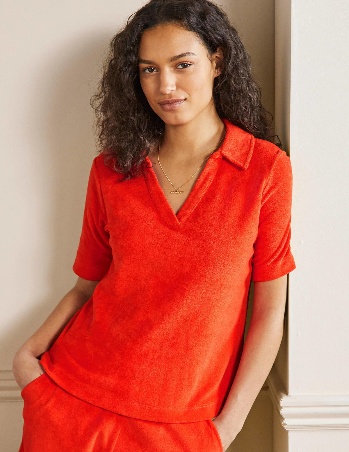 Erica Frottee-Poloshirt-Knalliges Papayaorange - Image 1