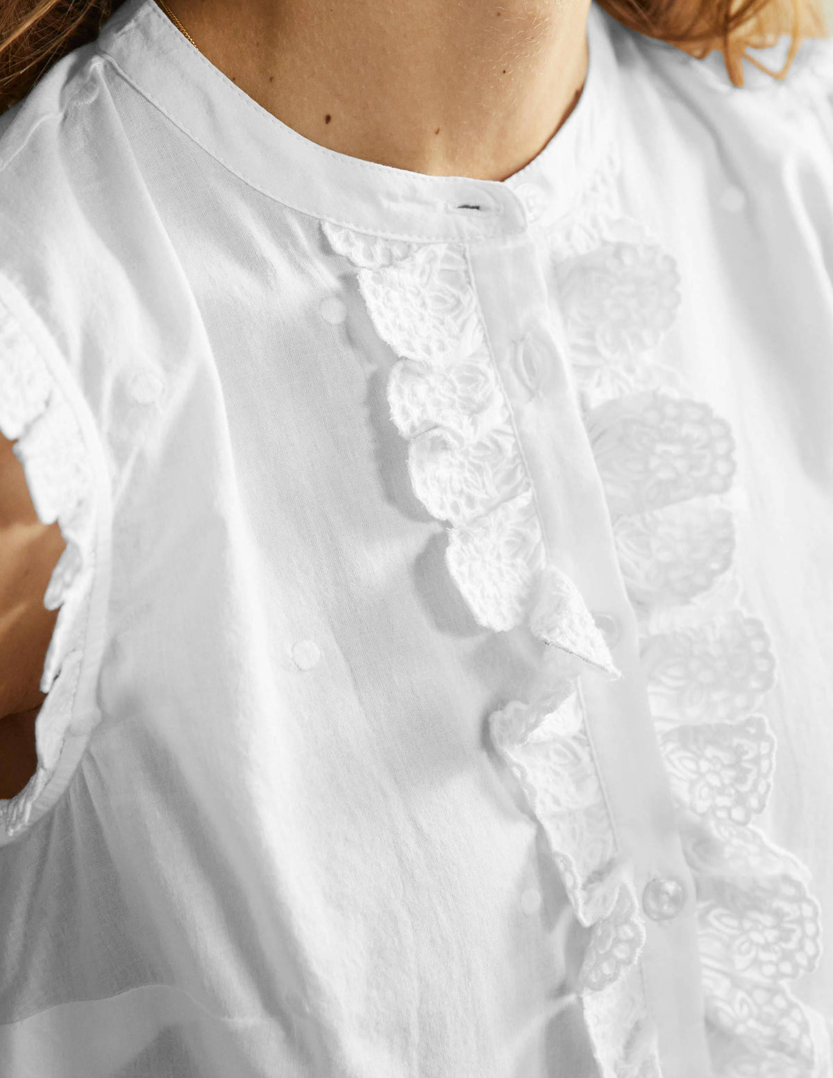 Sleeveless Embroidered Shirt-White-2