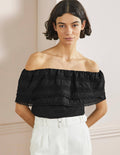 Top tissé à encolure Bardot-Noir