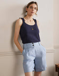 Frill Strap Jersey Top-Navy