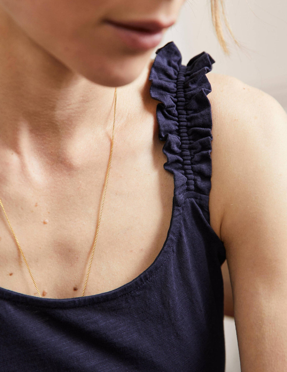 Frill Strap Jersey Top-Navy - Image 2