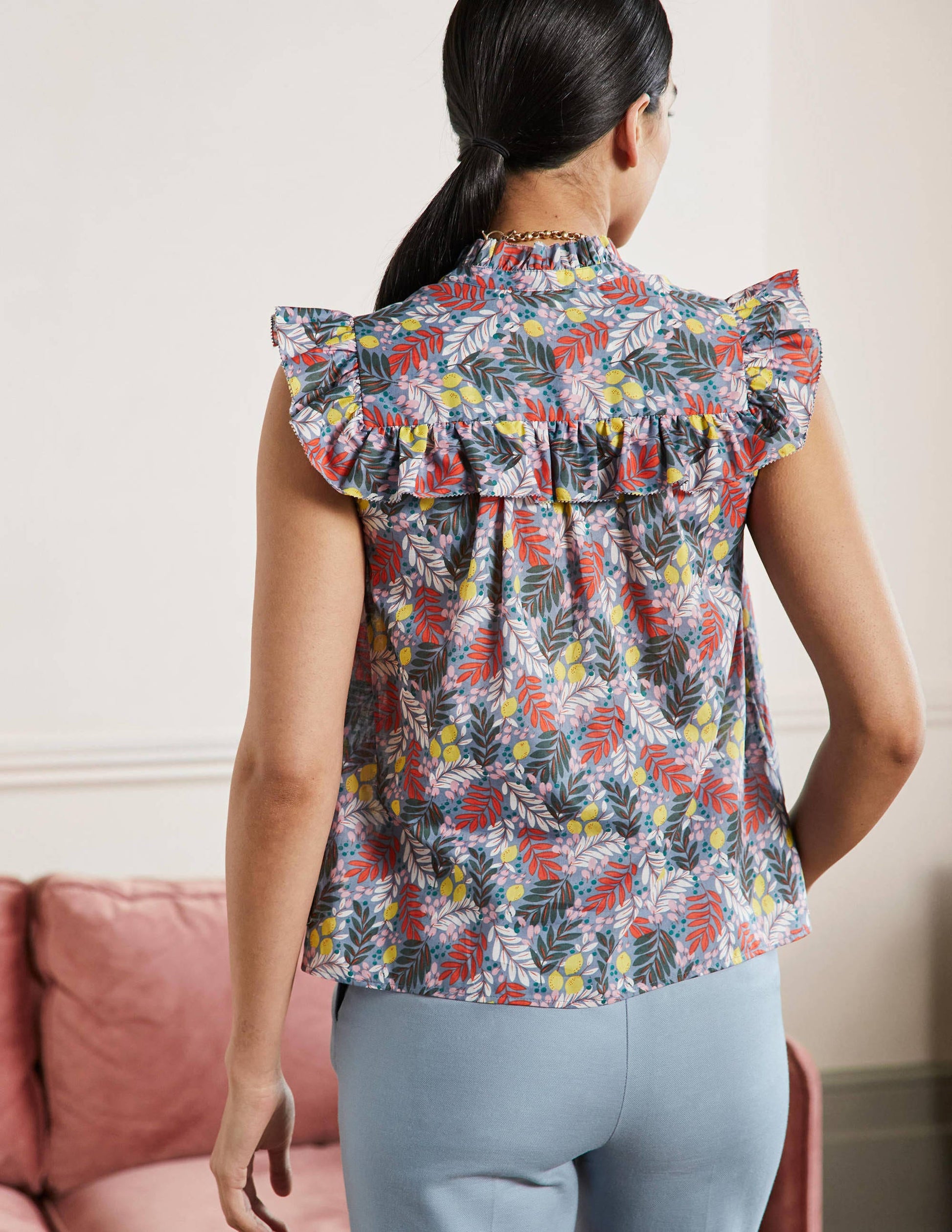 Sleeveless Ruffle Top-Mountain Spring, Lemon Foliage-3