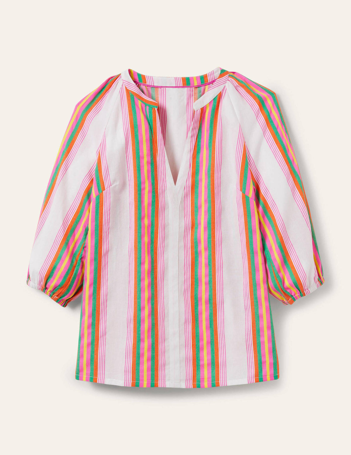 Louise Popover-Oberteil mit ¾-Ärmeln-Tropische Regenbogenstreifen, Gewebt-6