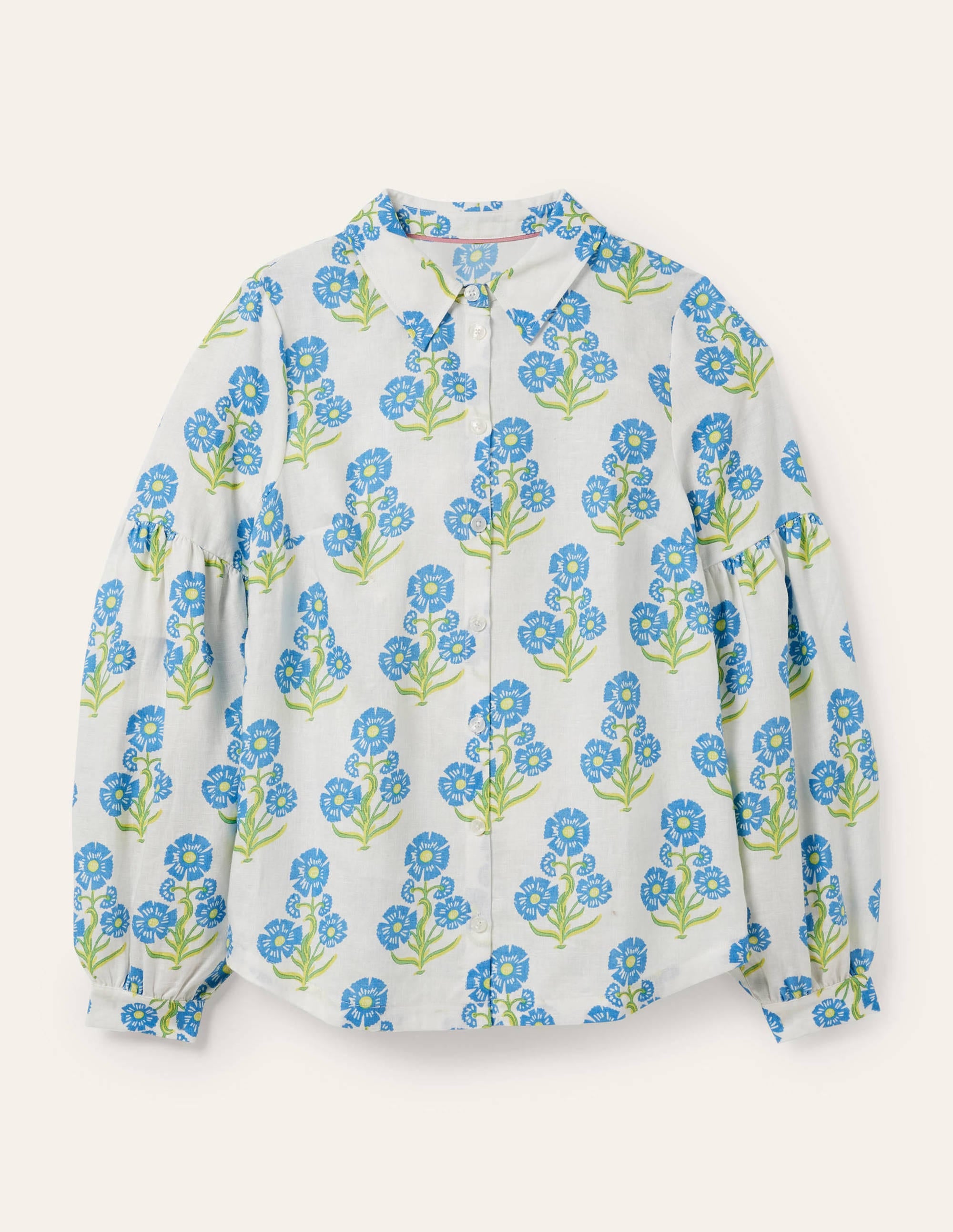 Anna Leinenhemd mit Blousonärmeln-Bahamasblau, Blumen - Image 10