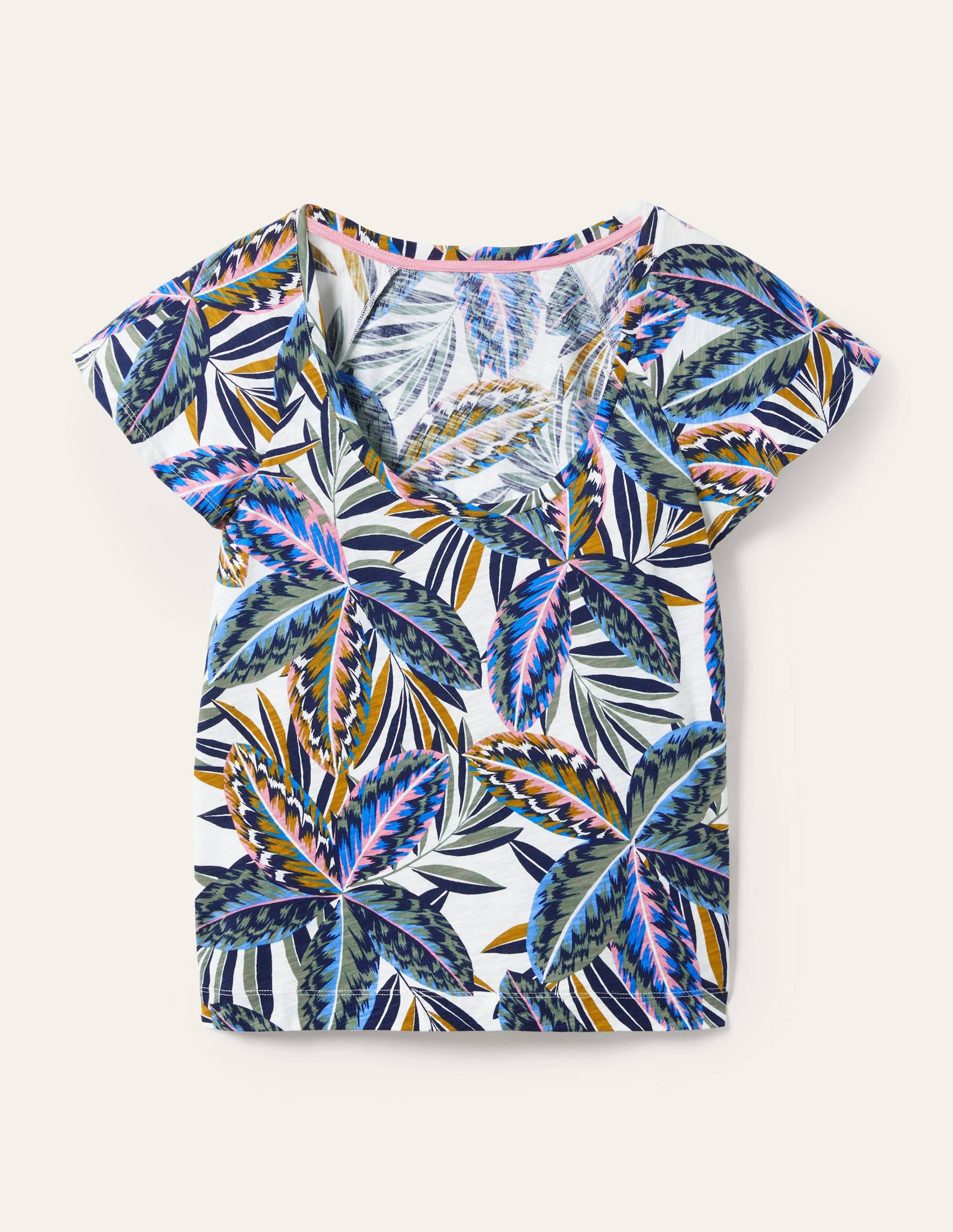 T-Shirt mit Flatterärmeln und Rundhalsausschnitt-Bunt, Exotische Blätter - Image 5