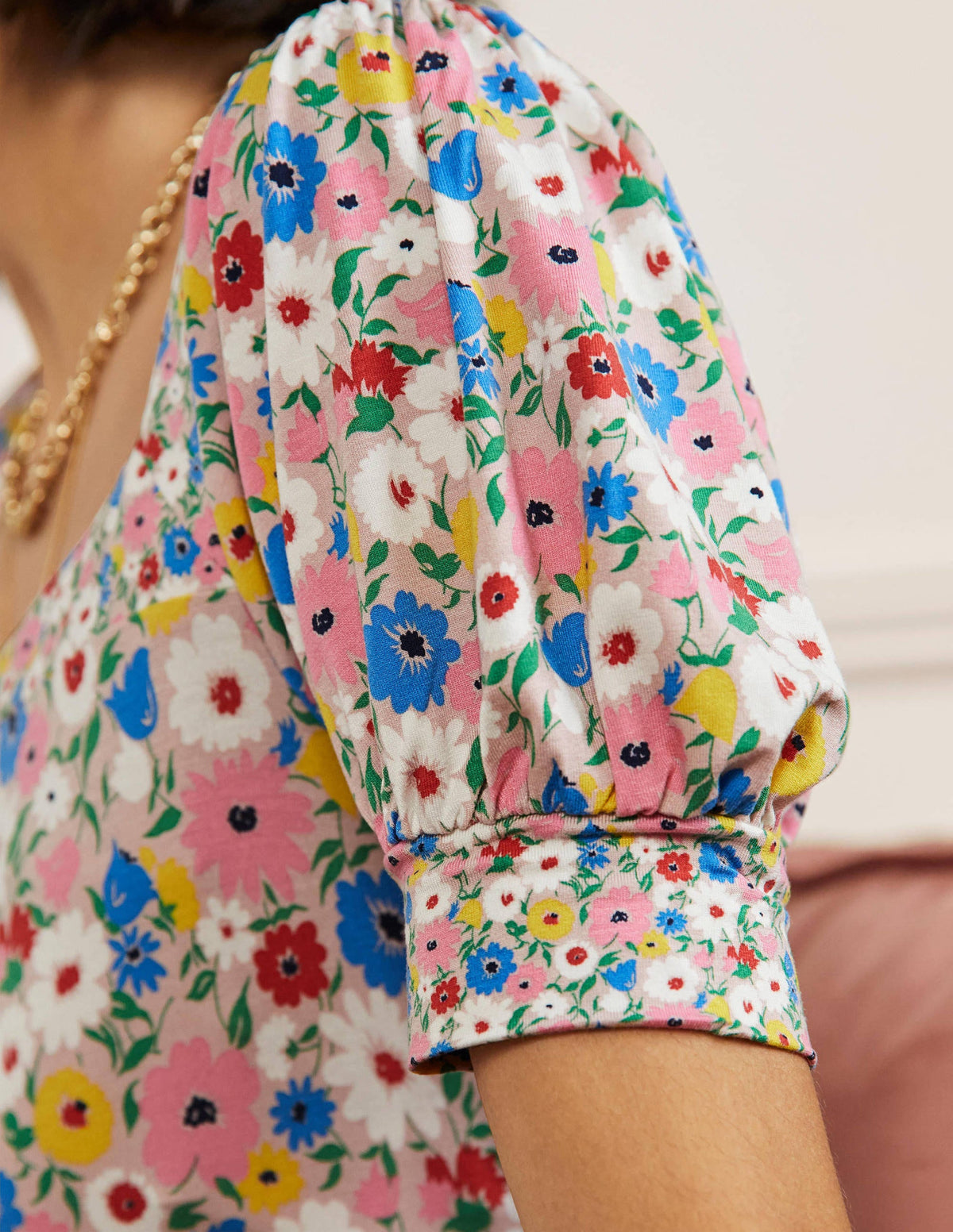 Eva Square Neck Jersey Top-Milkshake, Elegant Bloom-2