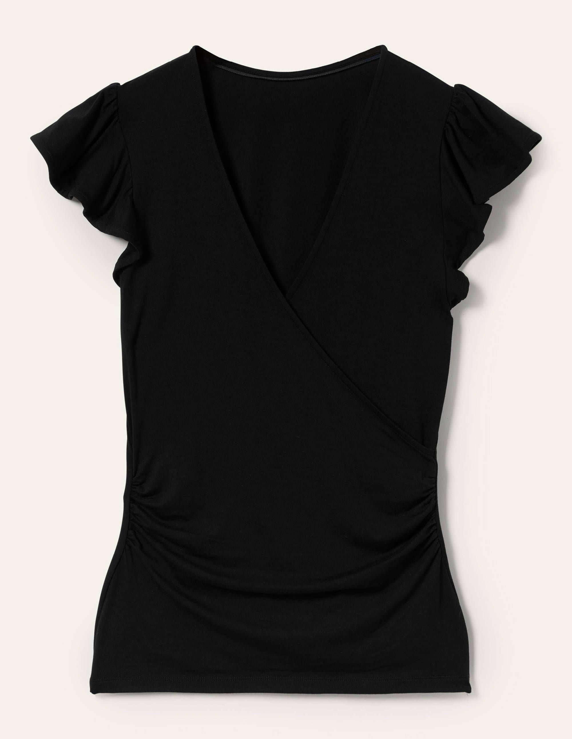 Flutter Sleeve Wrap Top-Black - Image 5