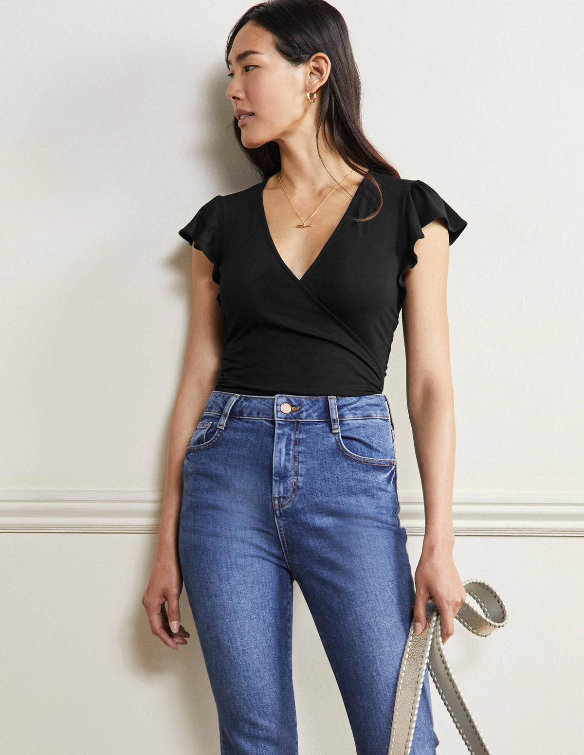 Flutter Sleeve Wrap Top-Black - Image 4