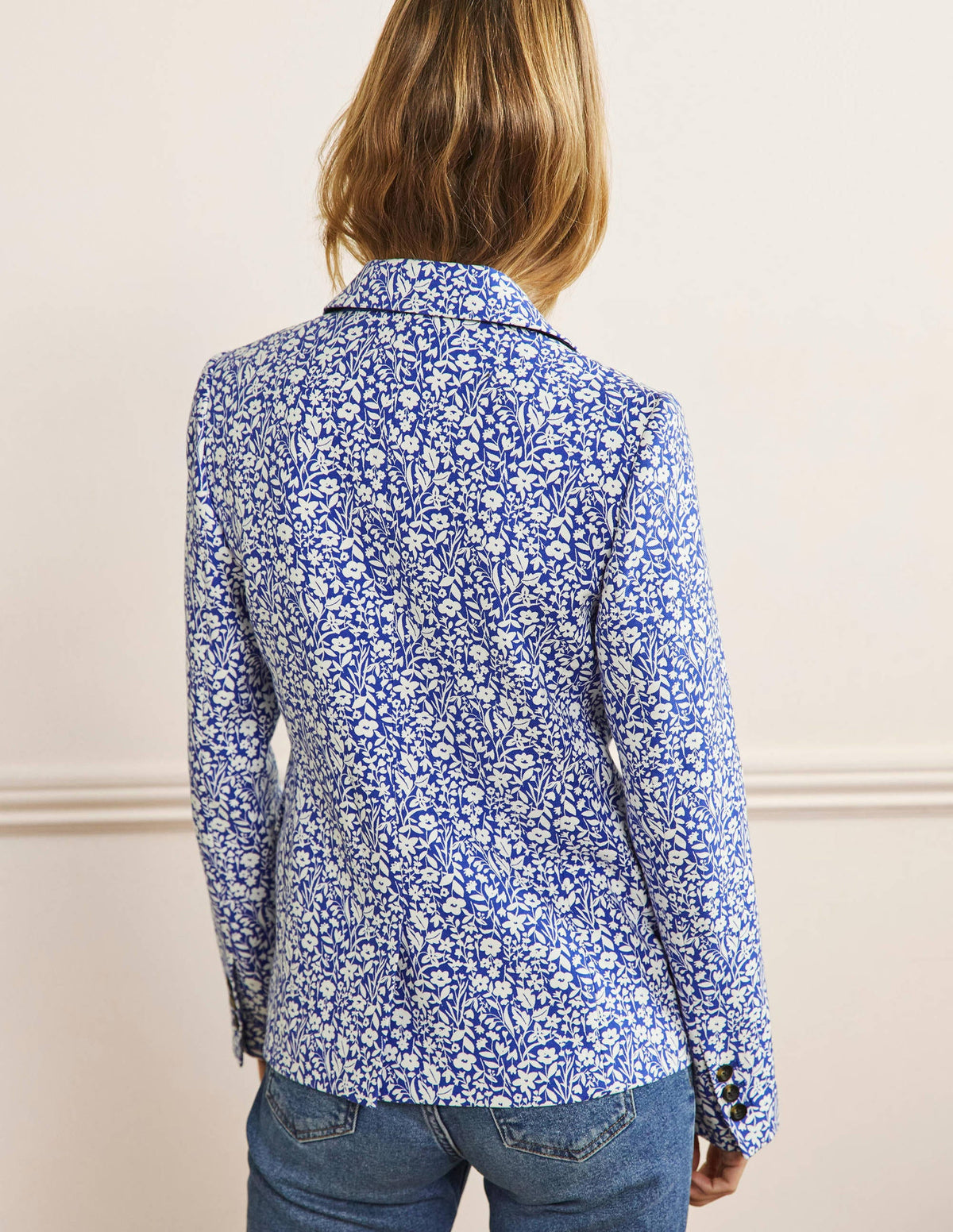 Carrie Strukturierter Baumwollblazer-Meeresblau/Naturweiß, Wildblumen - Image 3