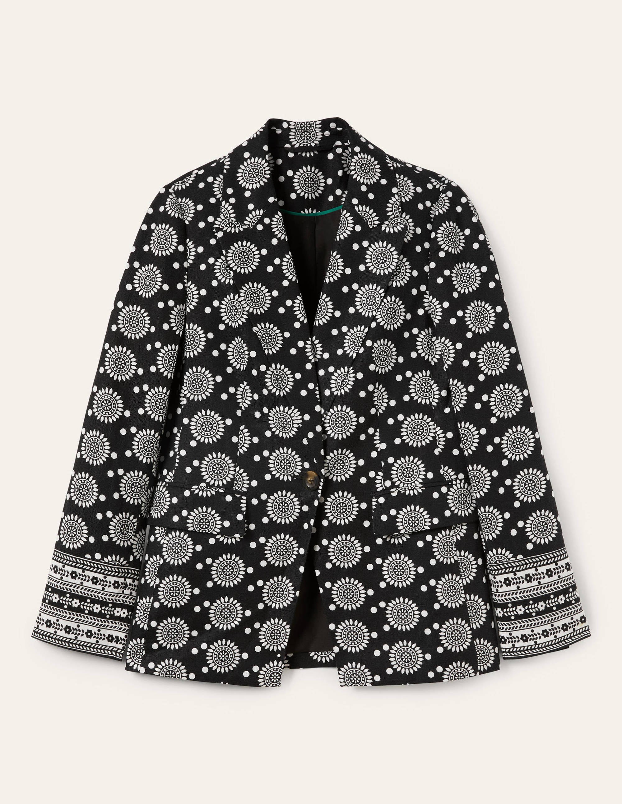 Thea Taillierter Leinenblazer-Schwarz, Geometrisches Sonnenmuster - Image 5