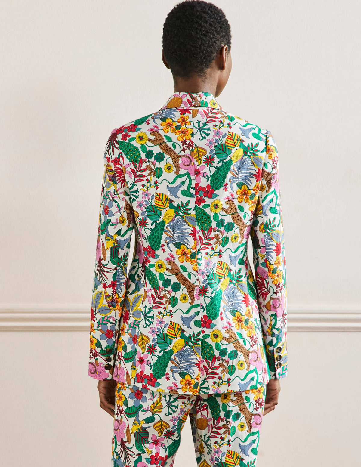 Blazer ajusté Thea en lin-Multi, motif Exotic Paradise-3