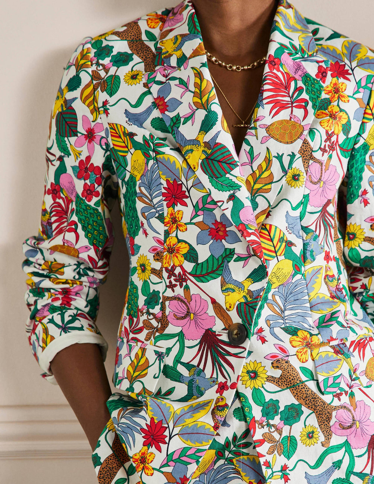 Blazer ajusté Thea en lin-Multi, motif Exotic Paradise - Image 5