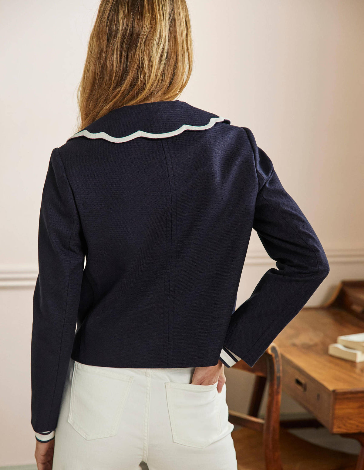 Jacke mit Muschelsaum-Kragen-Marineblau-3
