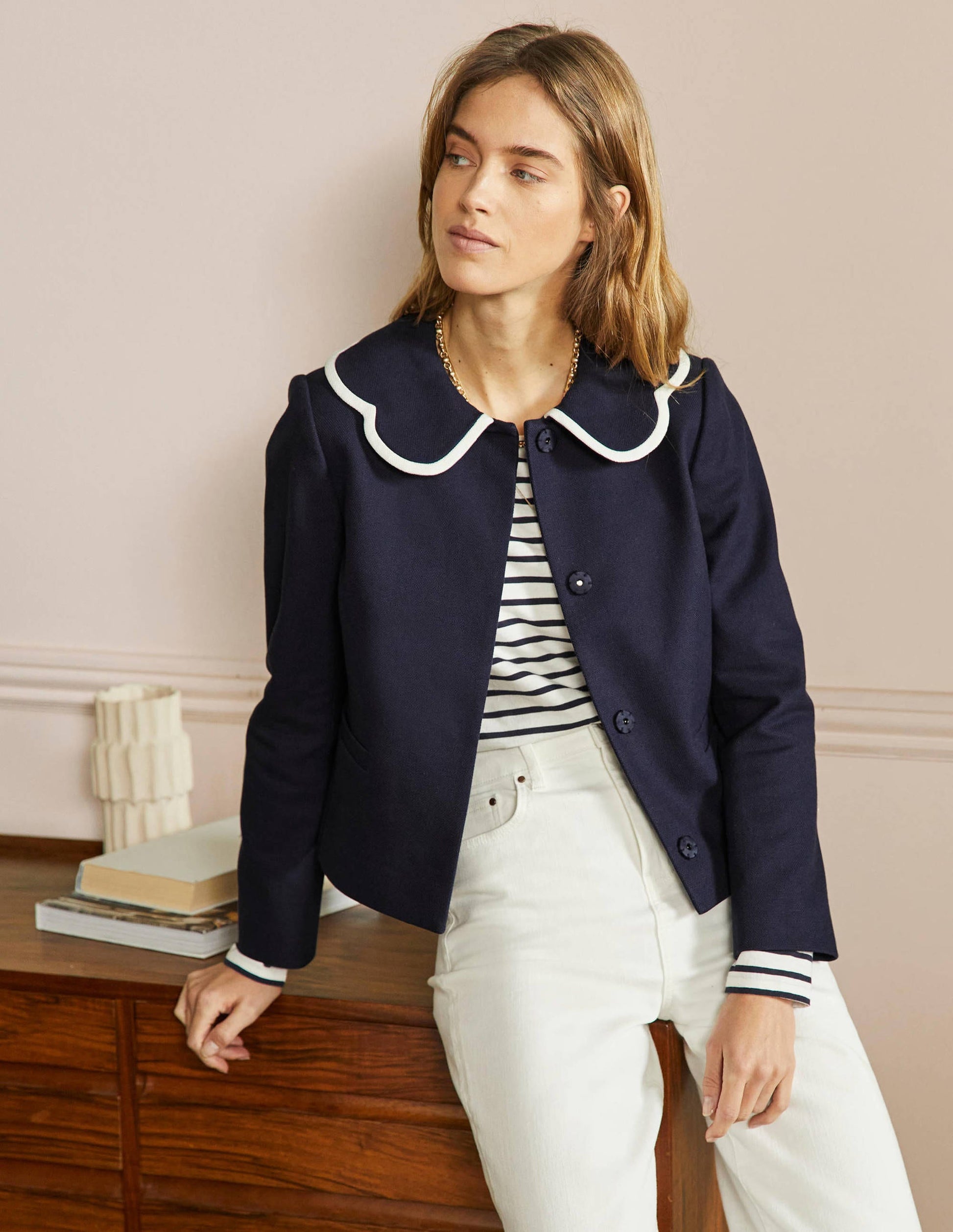 Jacke mit Muschelsaum-Kragen-Marineblau-4