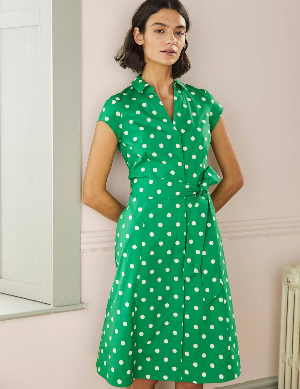 Rowena Hemdblusenkleid-Grün, Regelmäßige Tupfen - Image 1