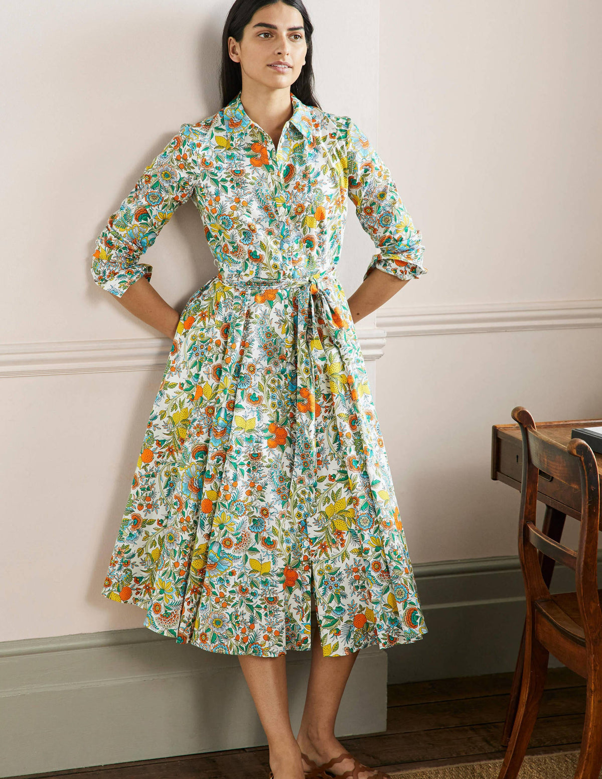 Robe-chemise midi Kitty-Ivoire, citron pétillant-1