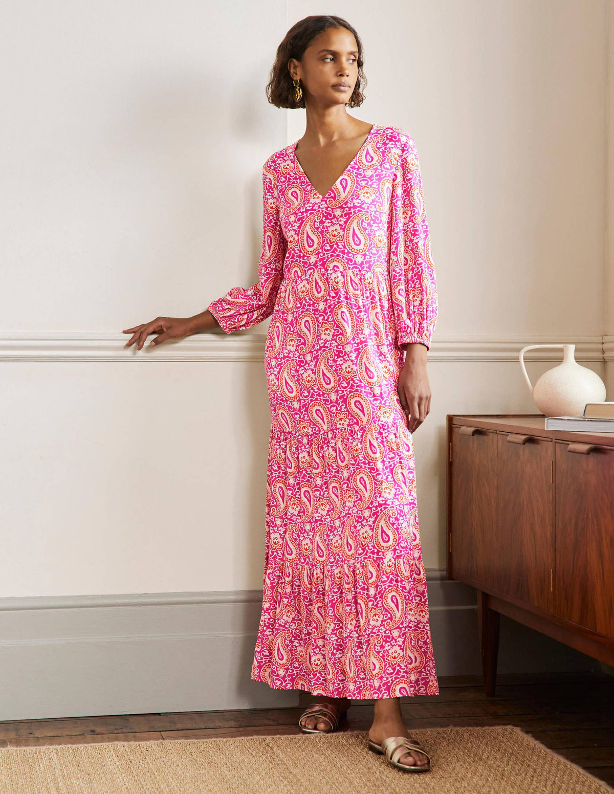 Blouson Sleeve Maxi Dress-Pop Pansy, Enchanting Paisley - Image 1