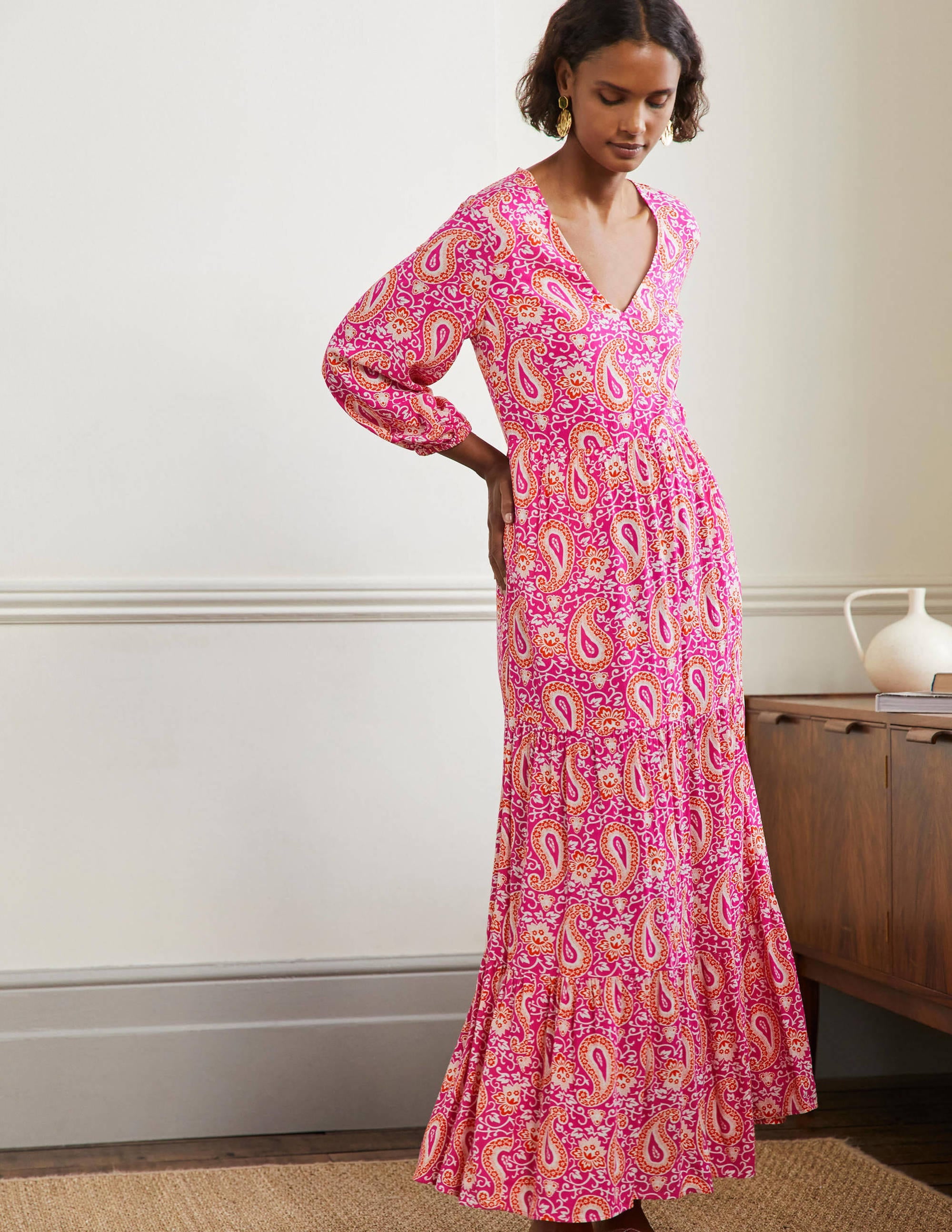 Blouson Sleeve Maxi Dress-Pop Pansy, Enchanting Paisley - Image 4