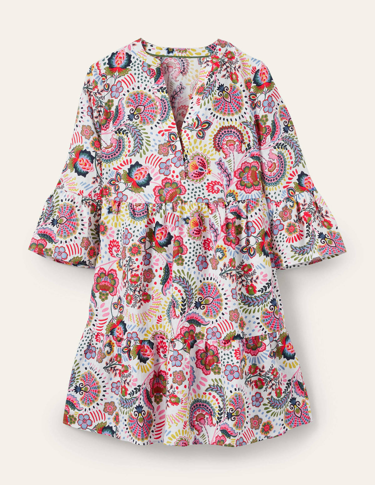 Relaxed Linen Tiered Dress-Multi, Decorative Meadow-6