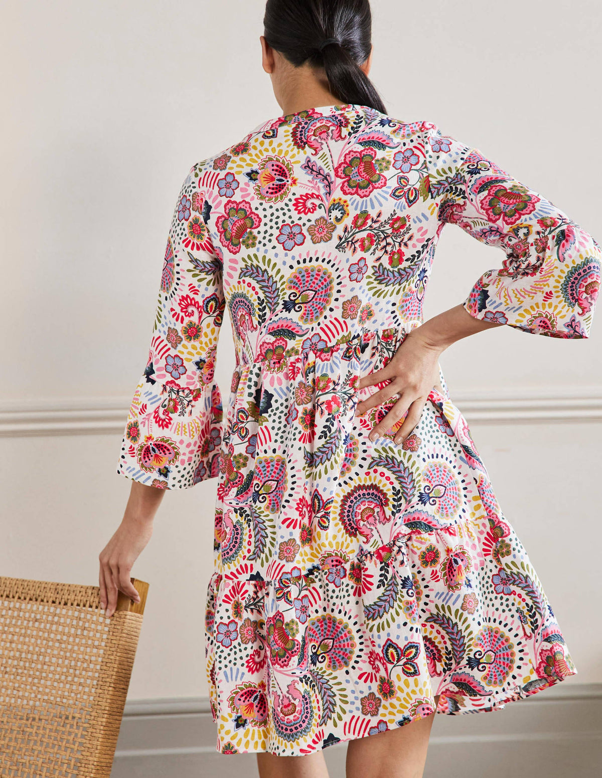 Relaxed Linen Tiered Dress-Multi, Decorative Meadow - Image 3