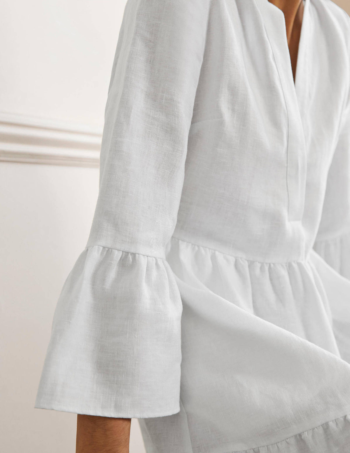 Robe décontractée en lin à volant-Blanc-2