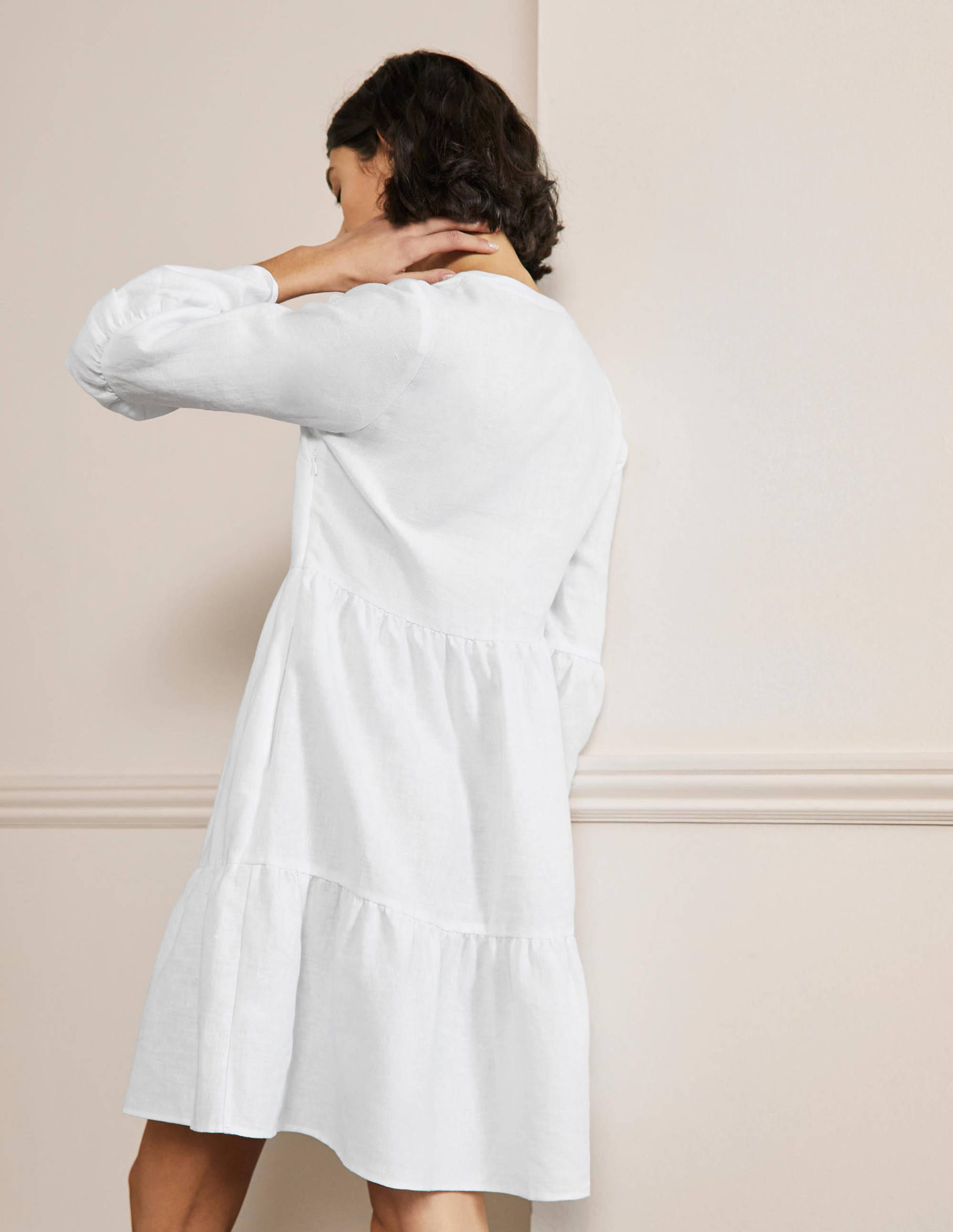 Robe décontractée en lin à volant-Blanc - Image 3