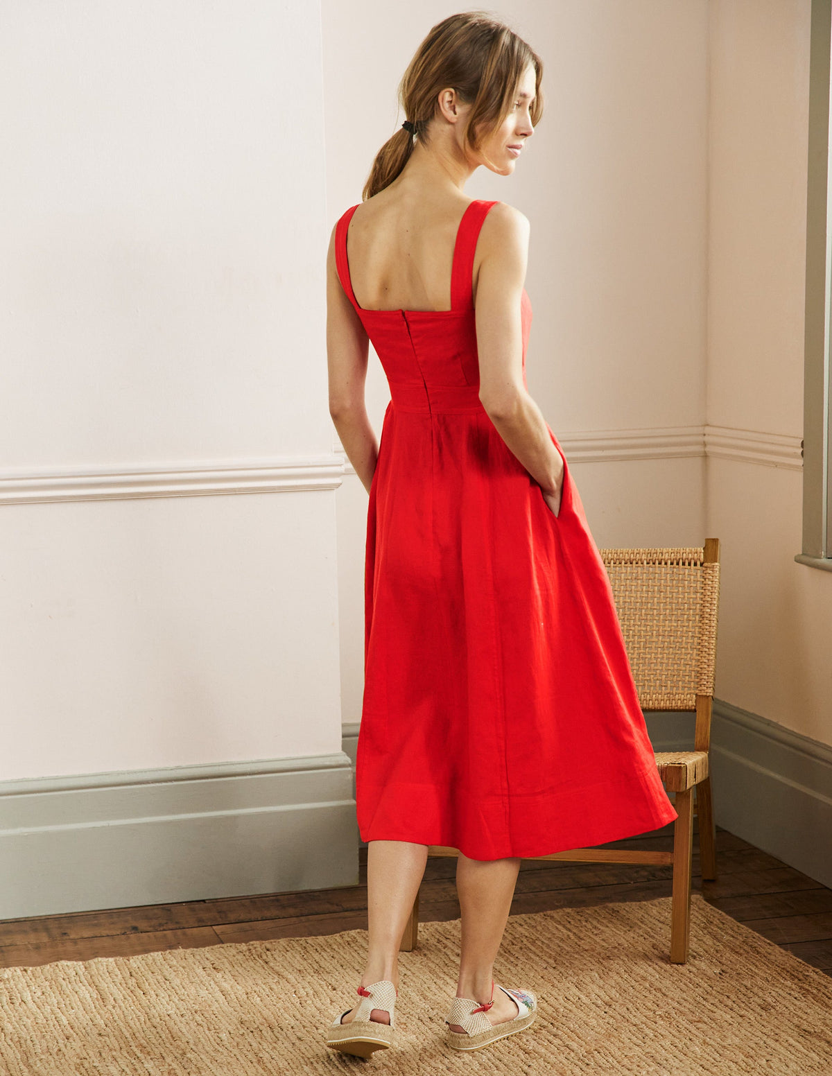 Robe midi Virginie en lin-Rouge cerise - Image 3
