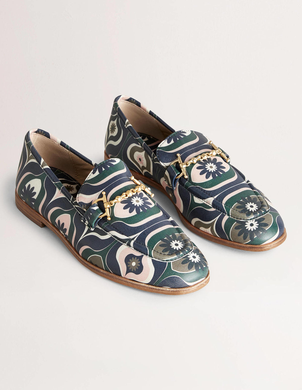 Snaffle Detail Leather Loafers-Multi, Geo Swirl - Image 2
