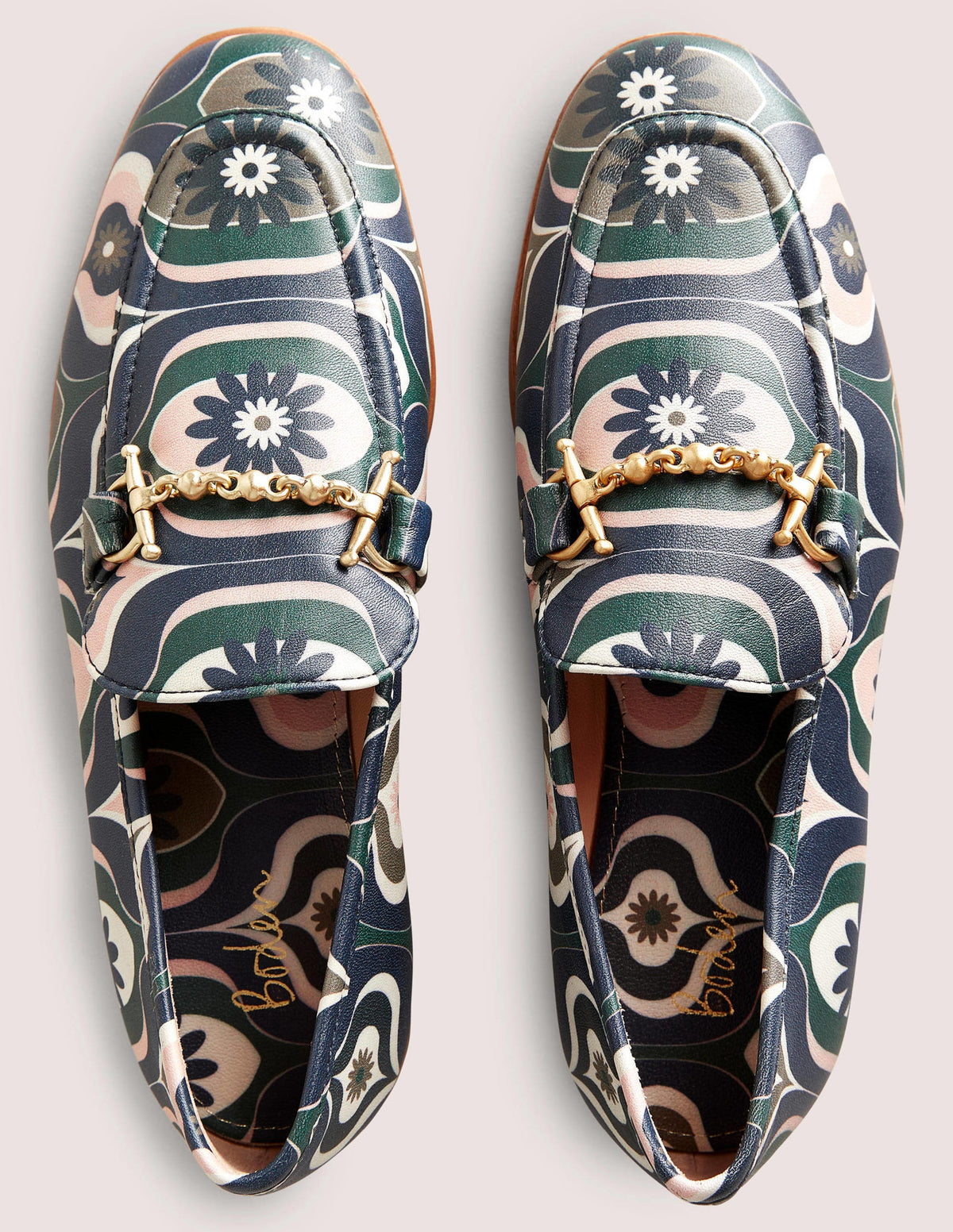Snaffle Detail Leather Loafers-Multi, Geo Swirl - Image 4