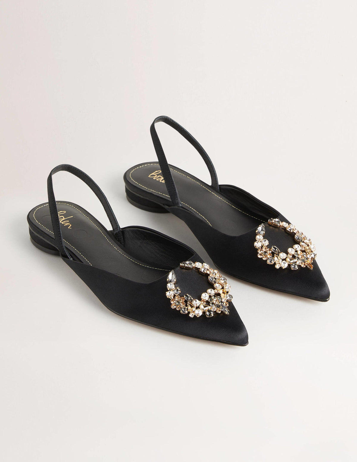 Verzierte Riemchensandalen aus Satin-Schwarz, Transparente Schmucksteine-2