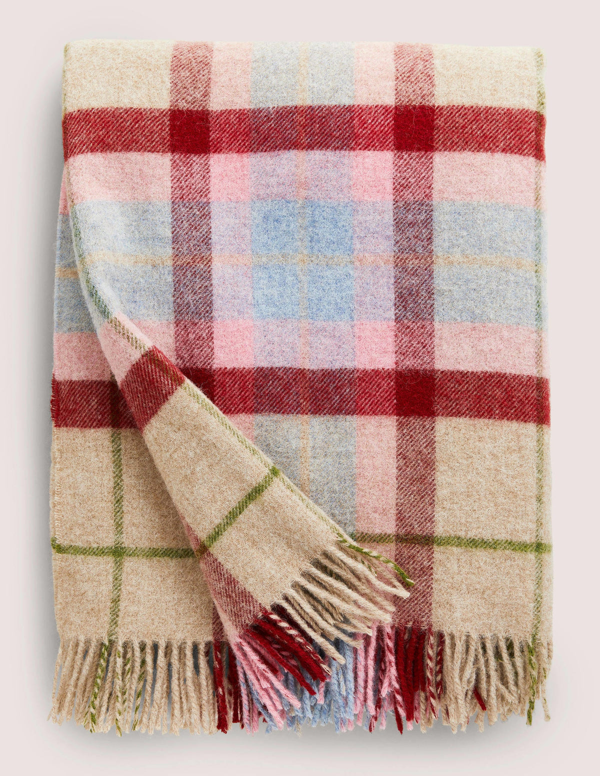Wool Throw-Grey Marl/ Pink Check - Image 1