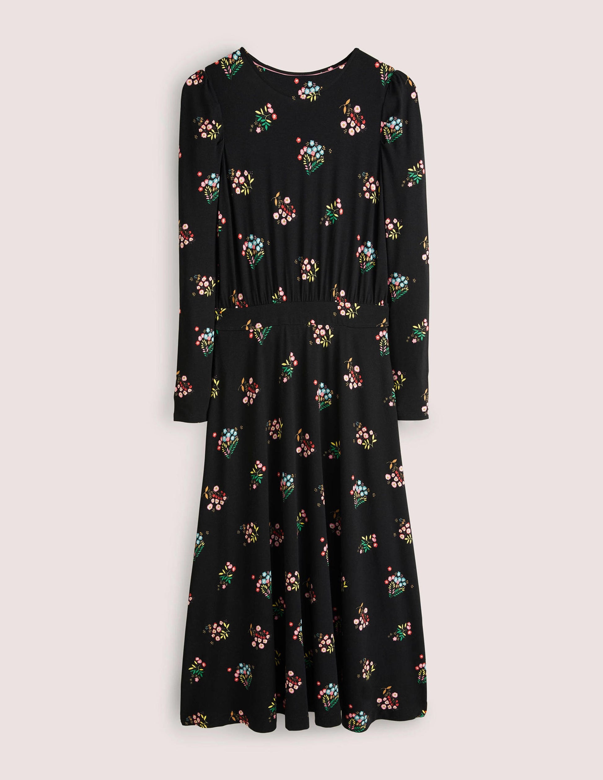 Robe midi en jersey à manches bouffantes-Noir, motif Delicate Sprig-5