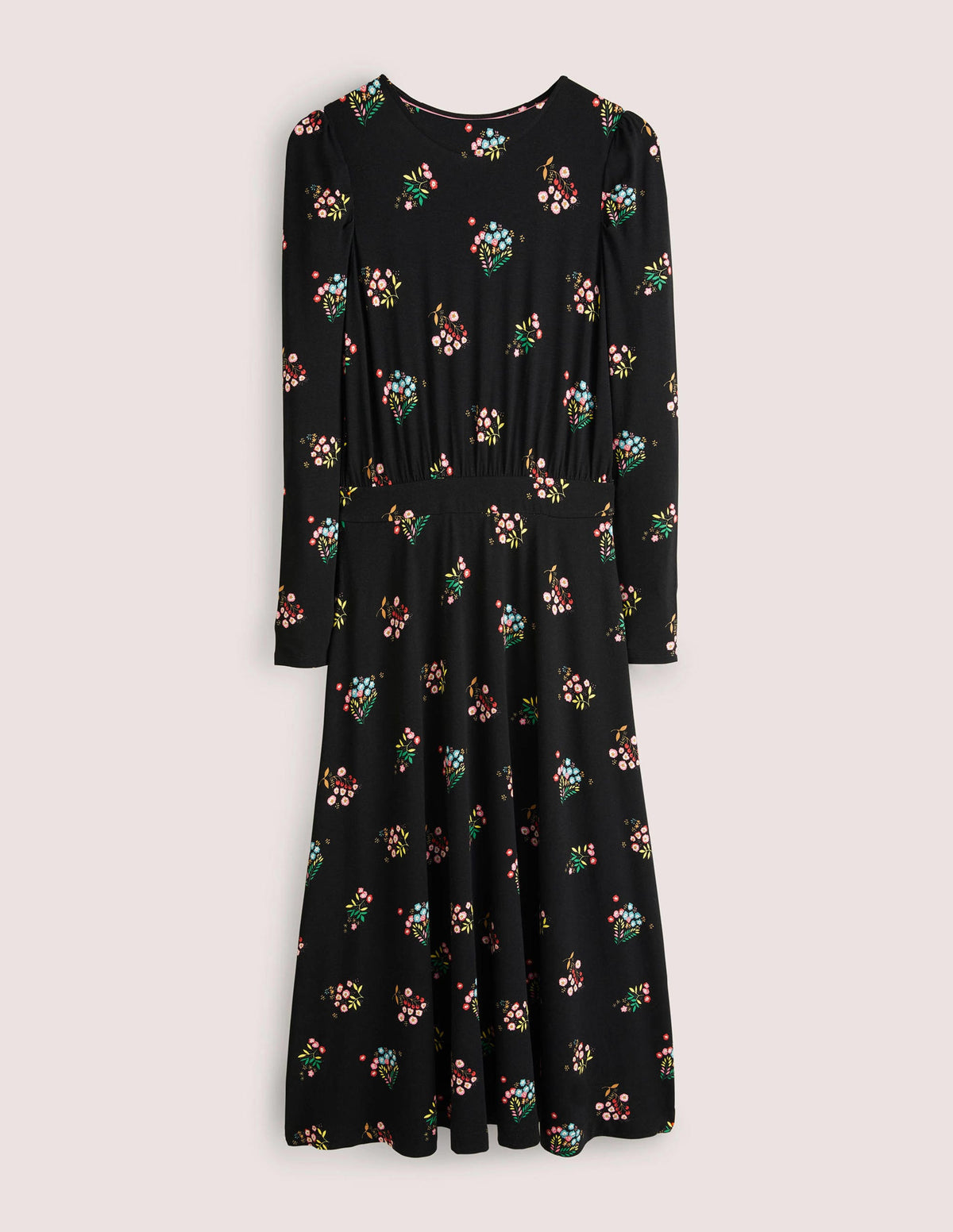 Robe midi en jersey à manches bouffantes-Noir, motif Delicate Sprig - Image 5