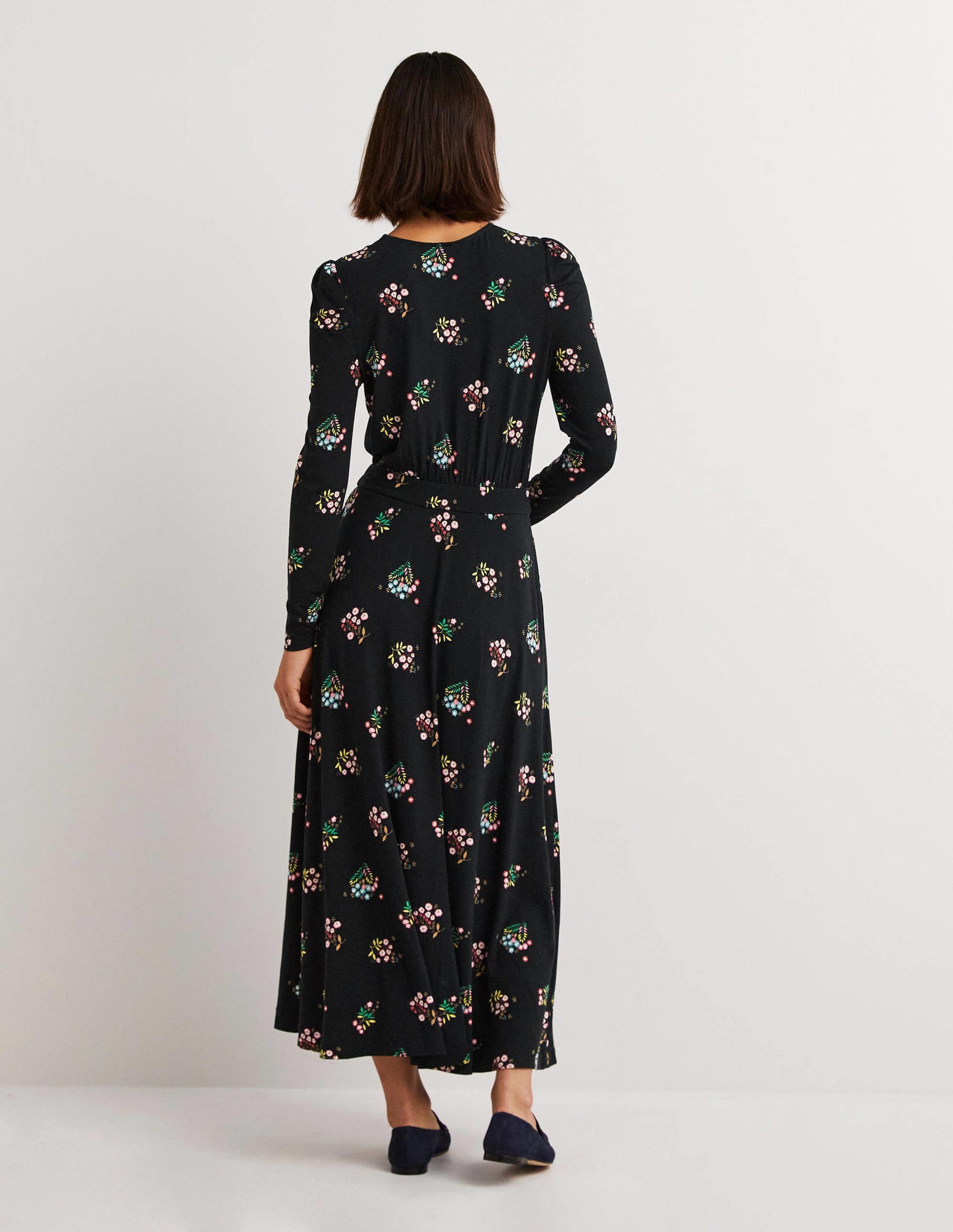 Robe midi en jersey à manches bouffantes-Noir, motif Delicate Sprig-3