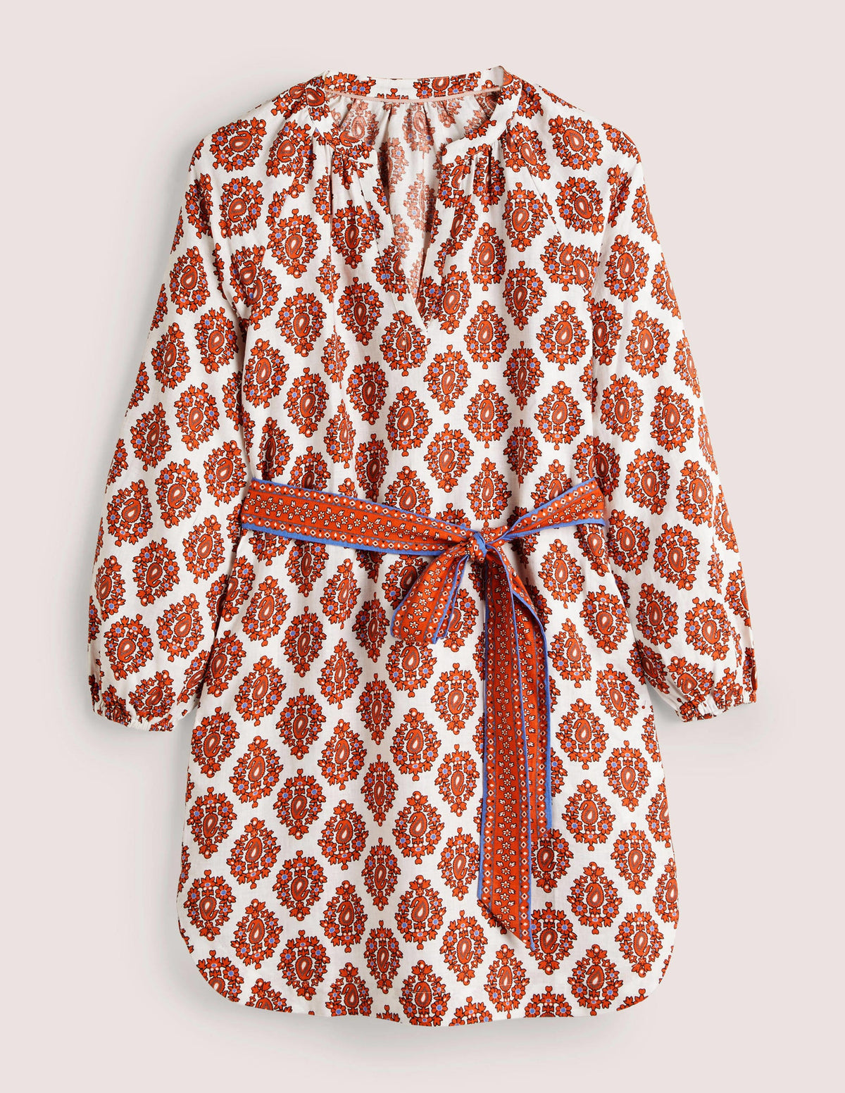 Mini-robe à col cranté en lin-Lys tigré, motif Opulent Paisley-5