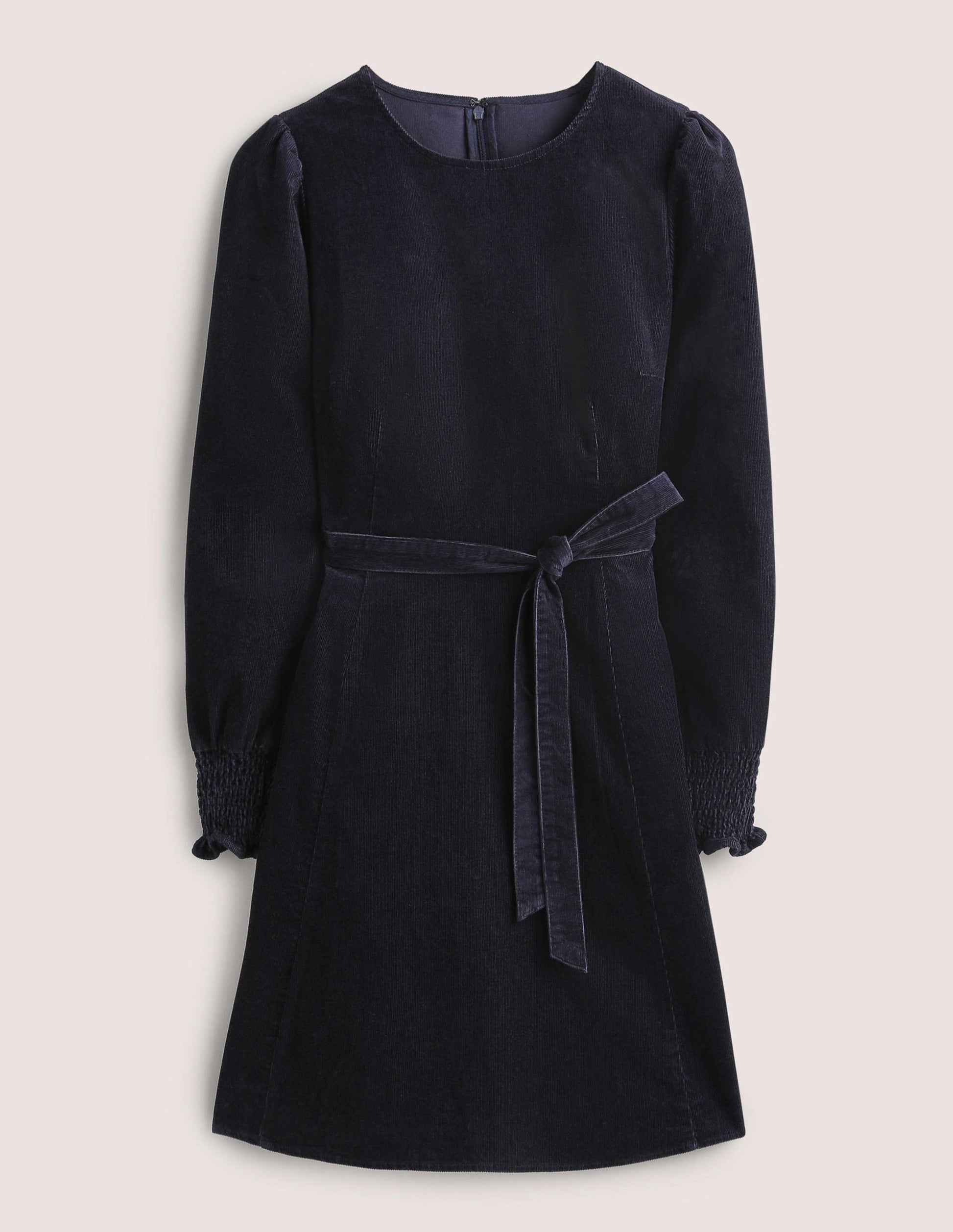 Cordkleid mit gesmokten Bündchen-Marineblau-6