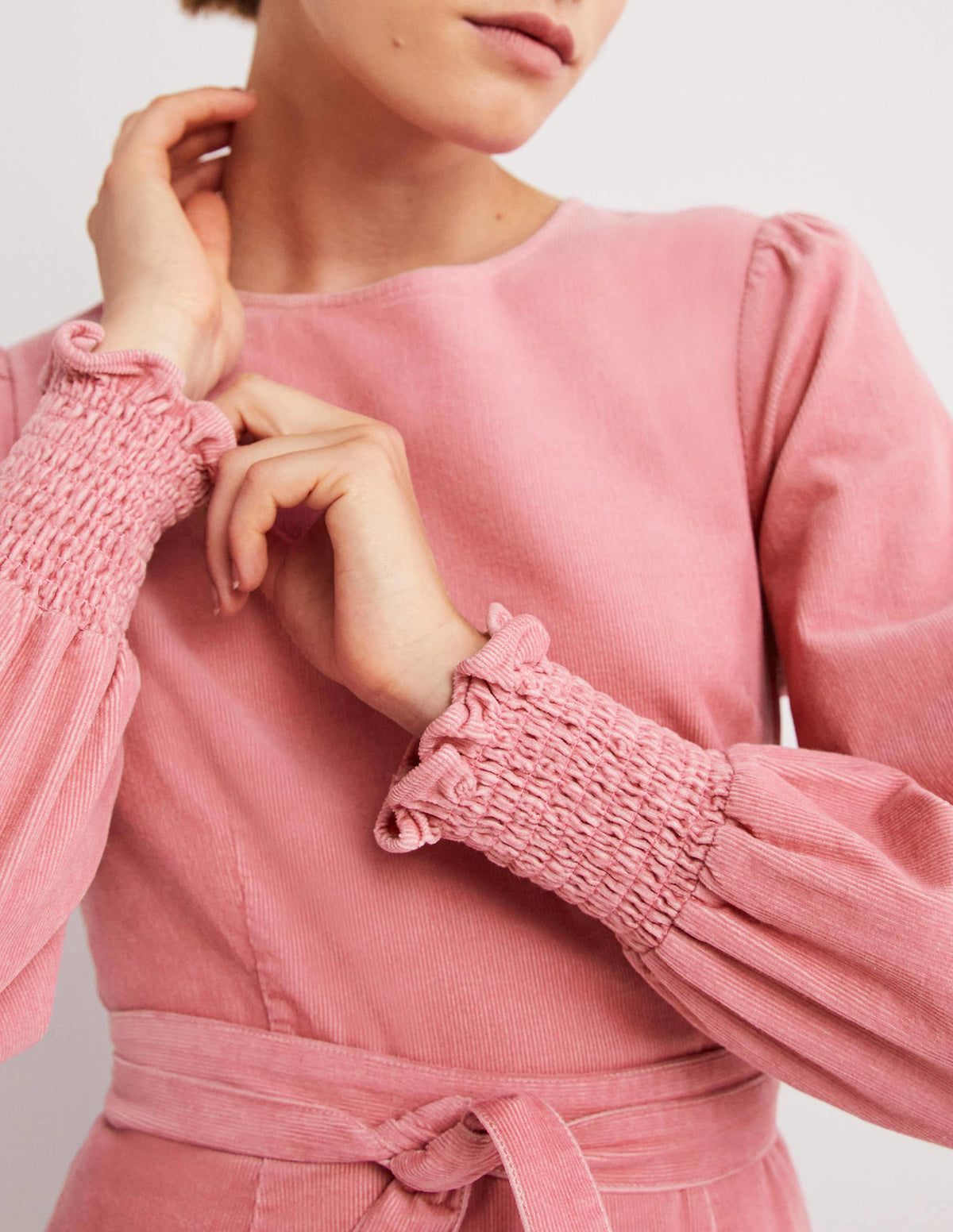 Robe en velours côtelé à poignets smockés-Rose sauvage - Image 2