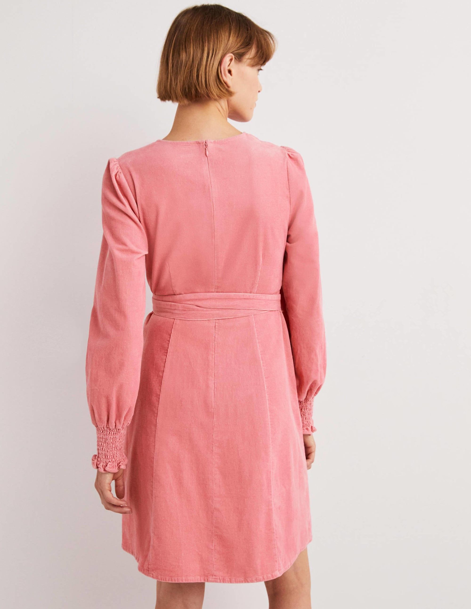 Robe en velours côtelé à poignets smockés-Rose sauvage - Image 3