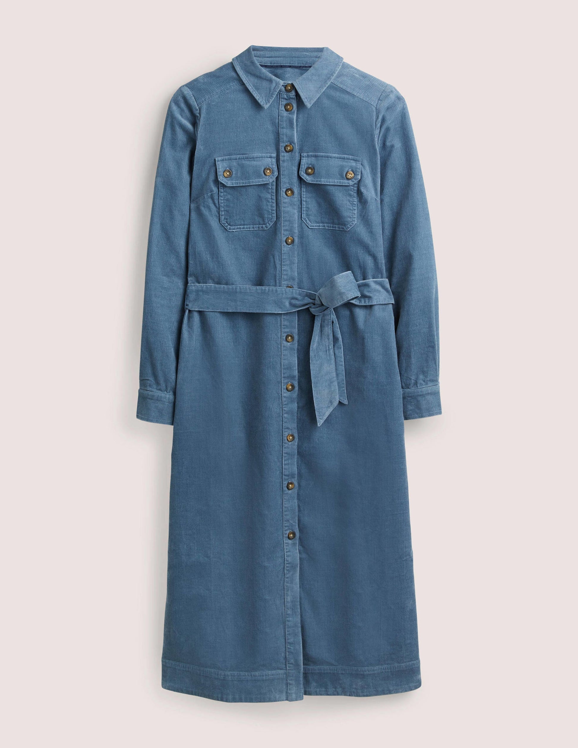Midi-Hemdblusenkleid aus Cord-Mittelblau-5