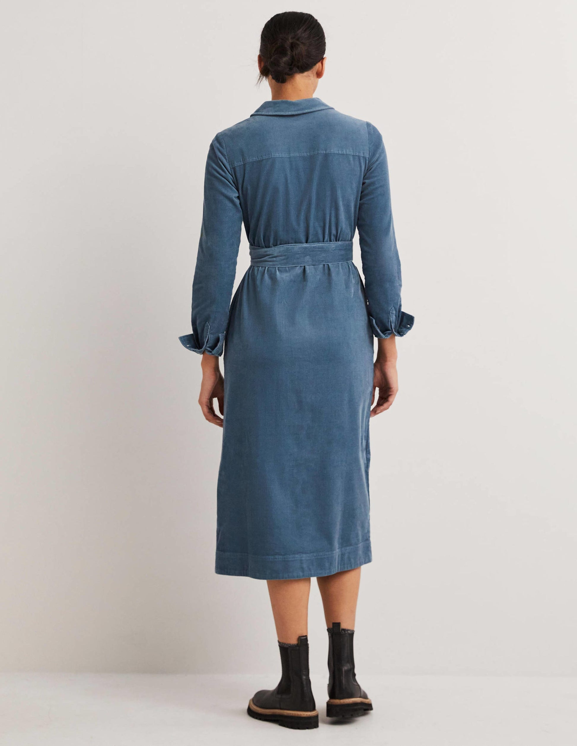 Midi-Hemdblusenkleid aus Cord-Mittelblau-3