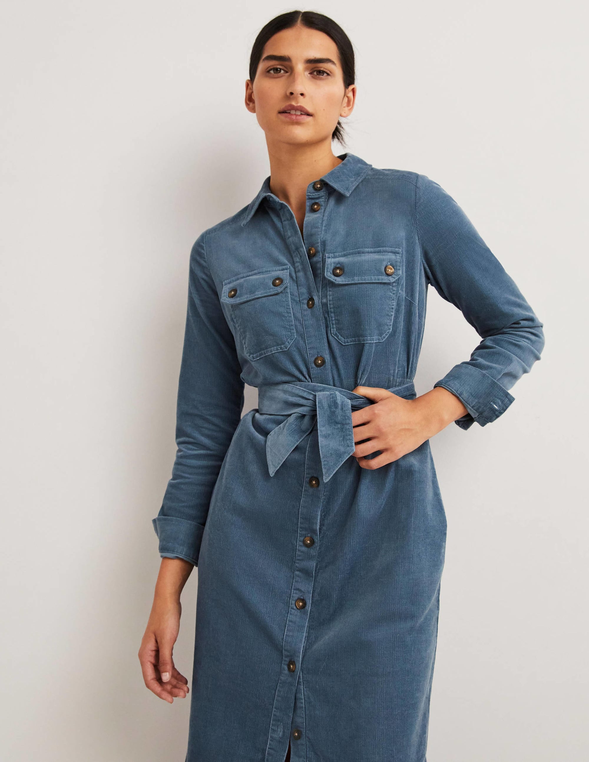 Midi-Hemdblusenkleid aus Cord-Mittelblau - Image 4