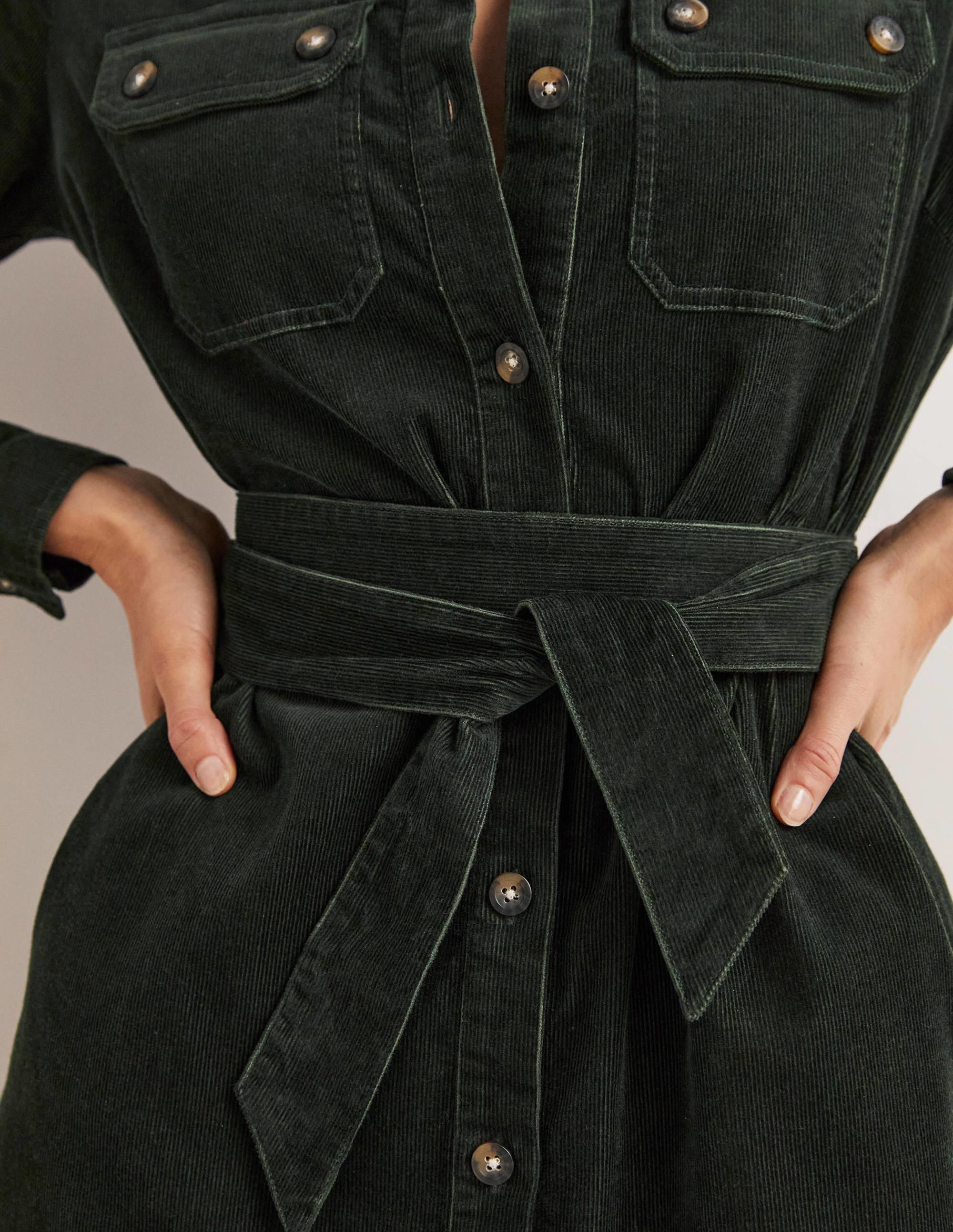 Robe-chemise midi en velours côtelé-Vert forêt - Image 2