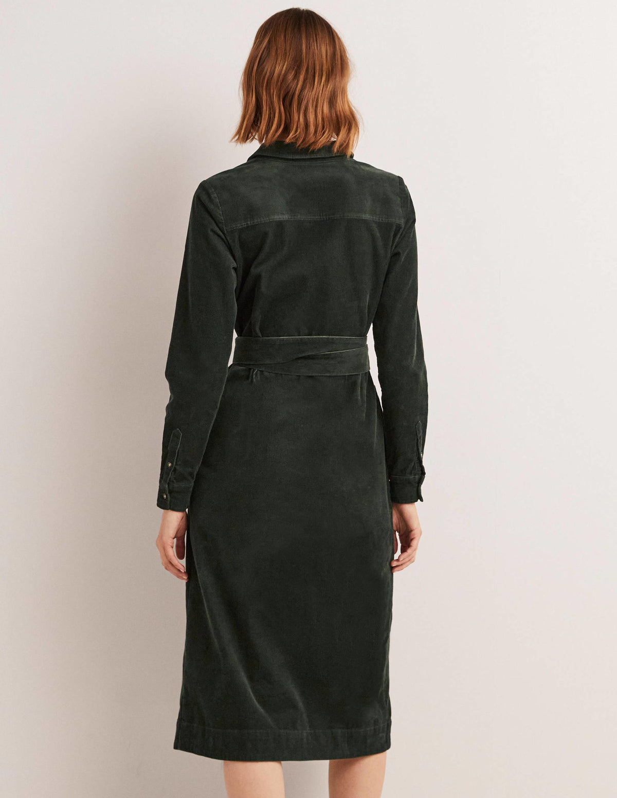 Robe-chemise midi en velours côtelé-Vert forêt - Image 3