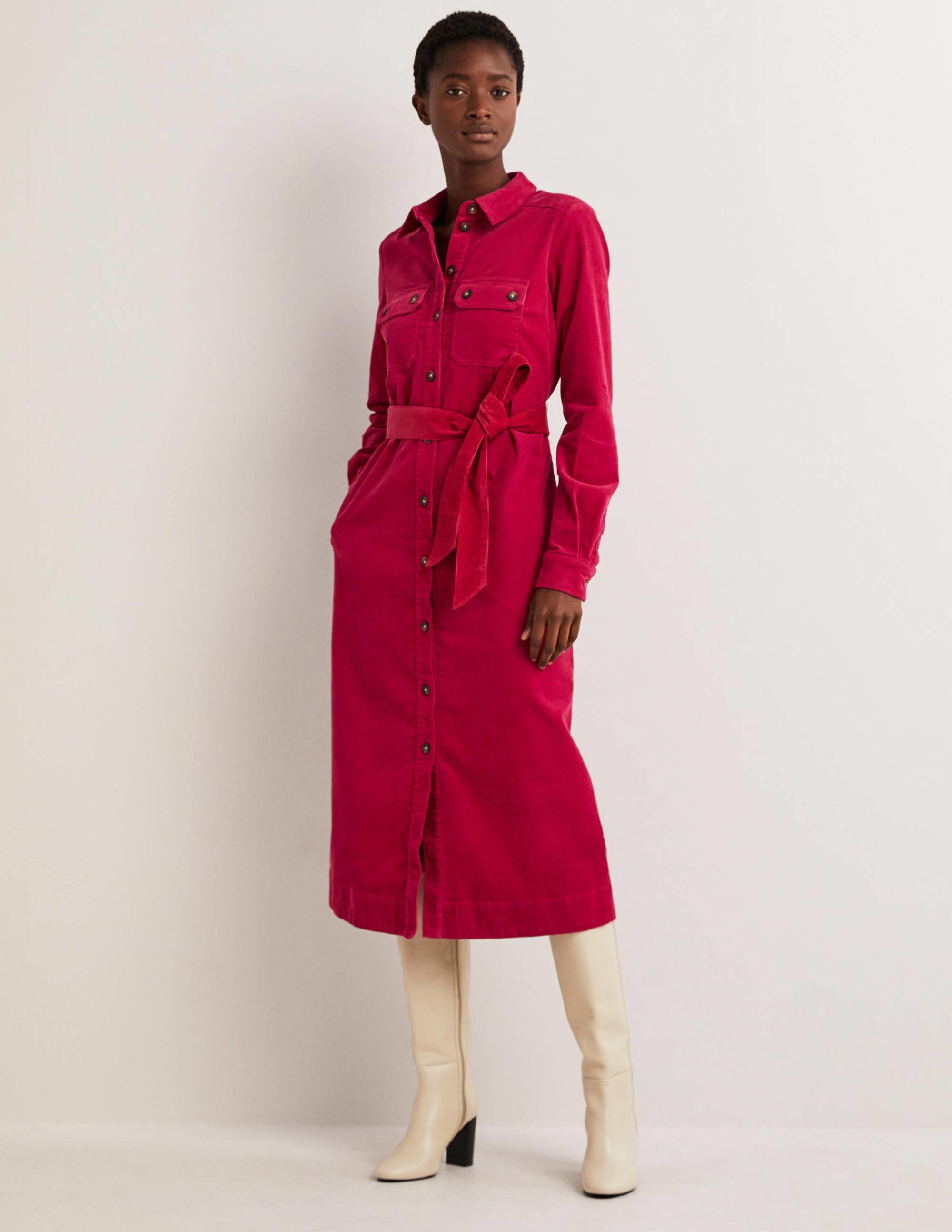 Corduroy Midi Shirt Dress-Sweet Rose - Image 1