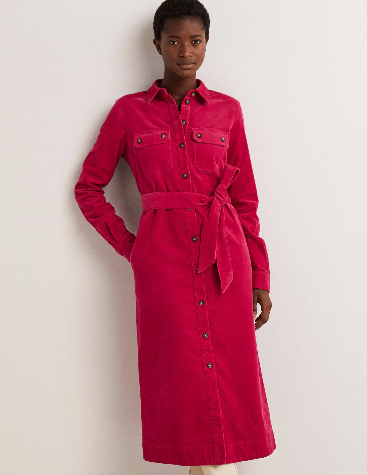 Corduroy Midi Shirt Dress-Sweet Rose - Image 4