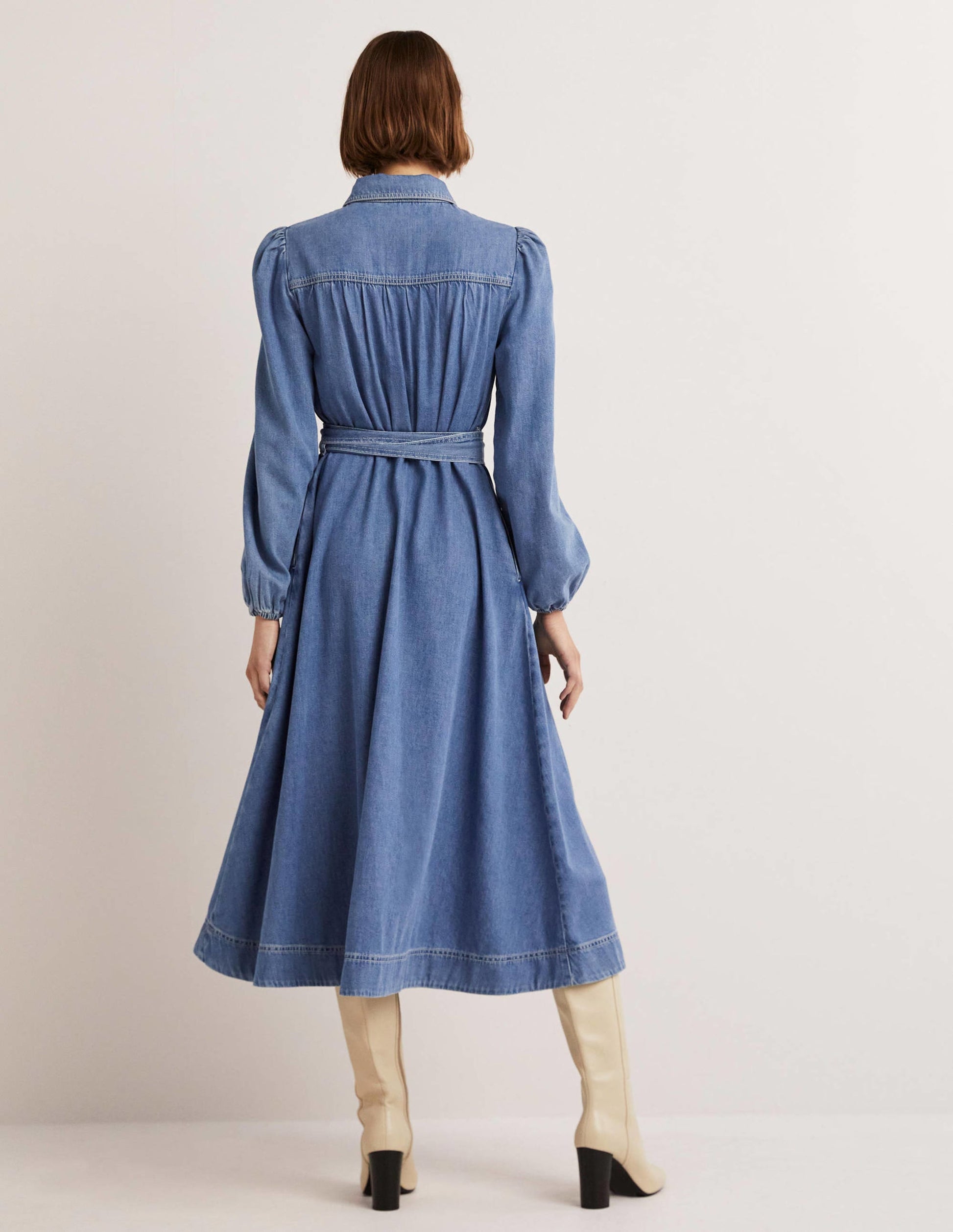 Midi-Hemdblusenkleid aus Denim-Light Denim-4
