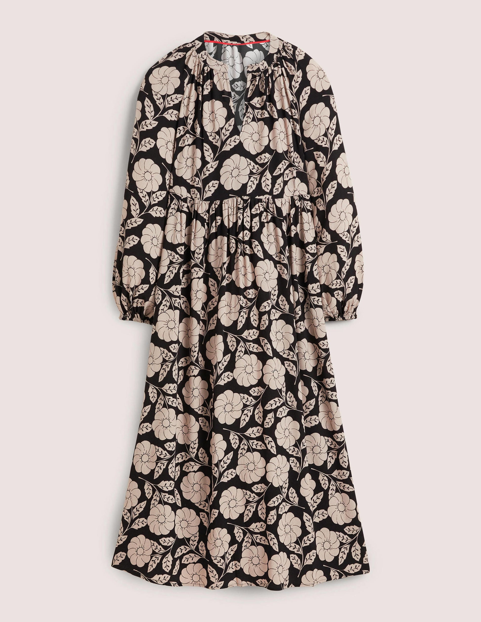 Gemustertes Maxikleid mit gekerbtem Ausschnitt-Schwarz, Botanisches Muster-5