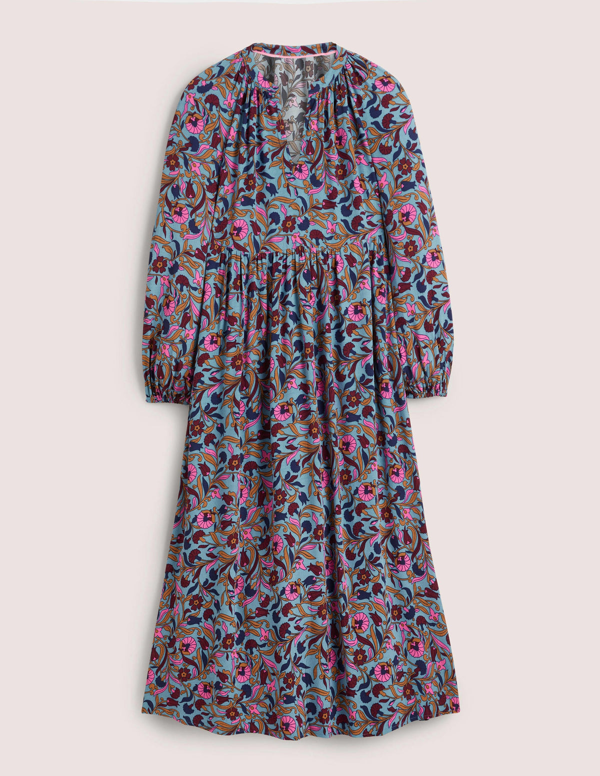 Robe longue imprimée à col cranté-Bleu moyen, motif Enchanting Vine - Image 5